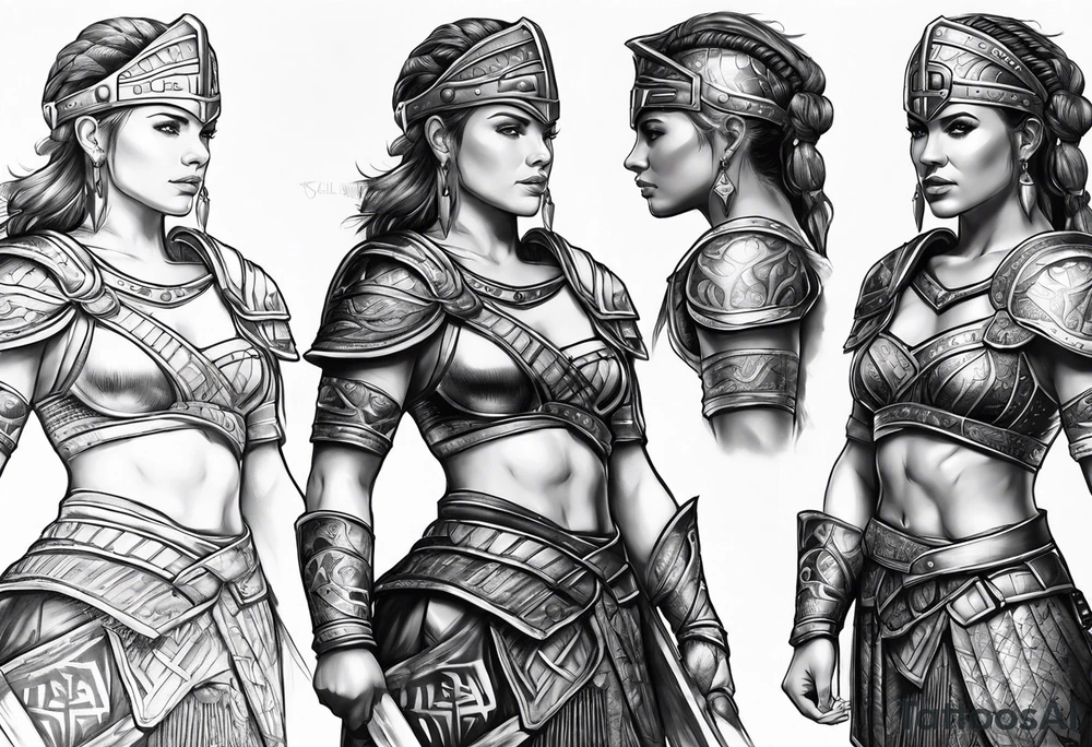 Female gladiator full body tattoo idea