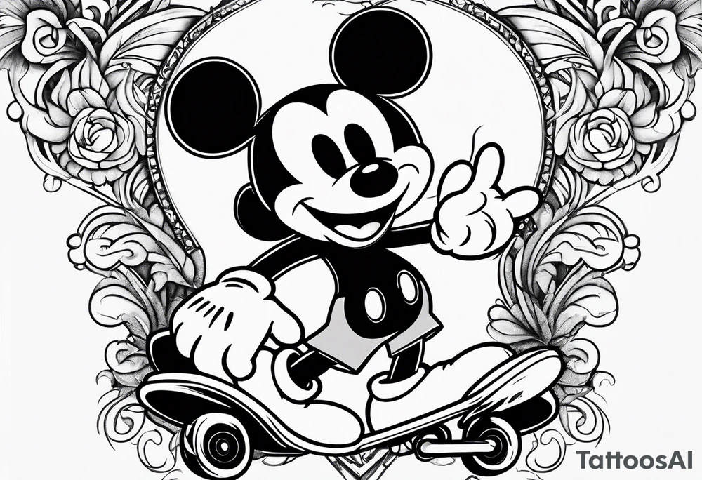 Mickey Mouse skateboarding tattoo idea