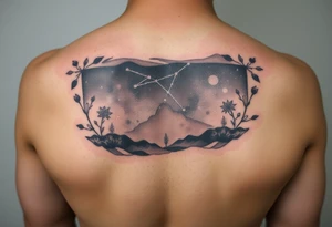 Night sky with a constellation seen through a frame of natural 
silhouette tattoo idea