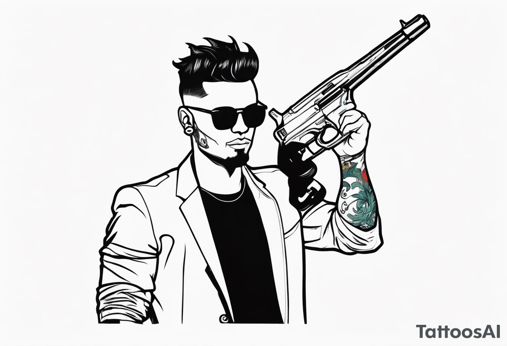 capricorn man with sunglasses and gun tattoo idea