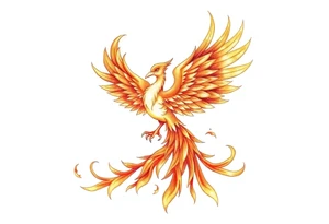 magnificent phoenix rising from golden flames with trailing embers tattoo idea
