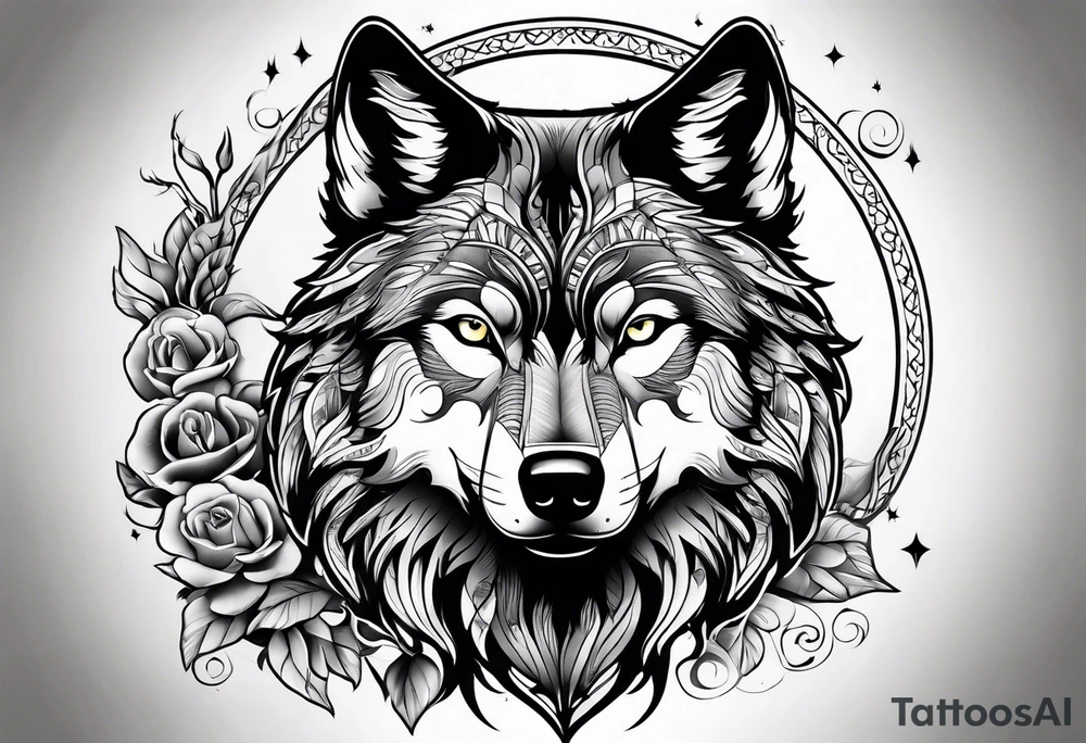 wolf in a moon tattoo idea