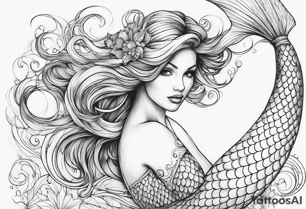 Draw me a nice magical mermaid fish tail tattoo idea