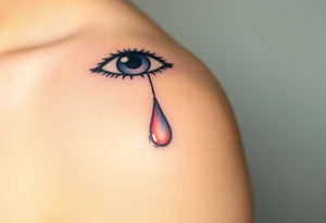 A teardrop falling from a closed eye, with soft pink and lavender tones, symbolizing vulnerability and emotional depth tattoo idea