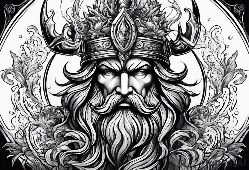 mystical Poseidon trident underwater tattoo idea