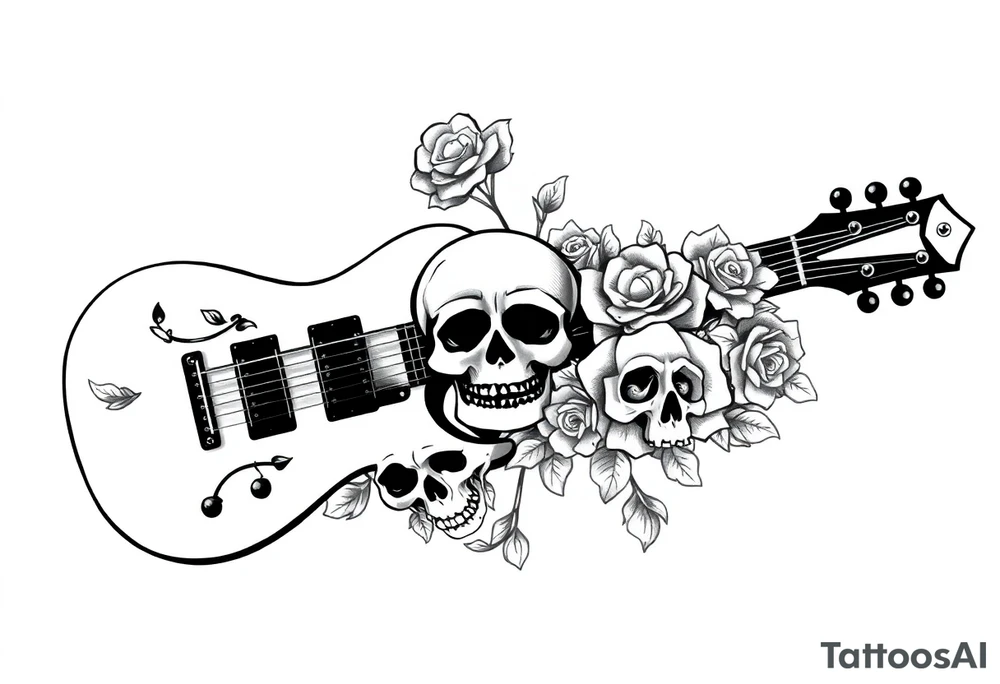 Electric guitar with skulls and roses tattoo idea