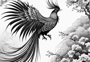 graceful asian style phoenix with extra long tail feathers and a long neck tattoo idea