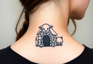 Three little pigs nursery Wolf and sheep as one hybrid 
animal hiding in a brick house from the big bad wolf I'll huff and puff blow house down tattoo idea