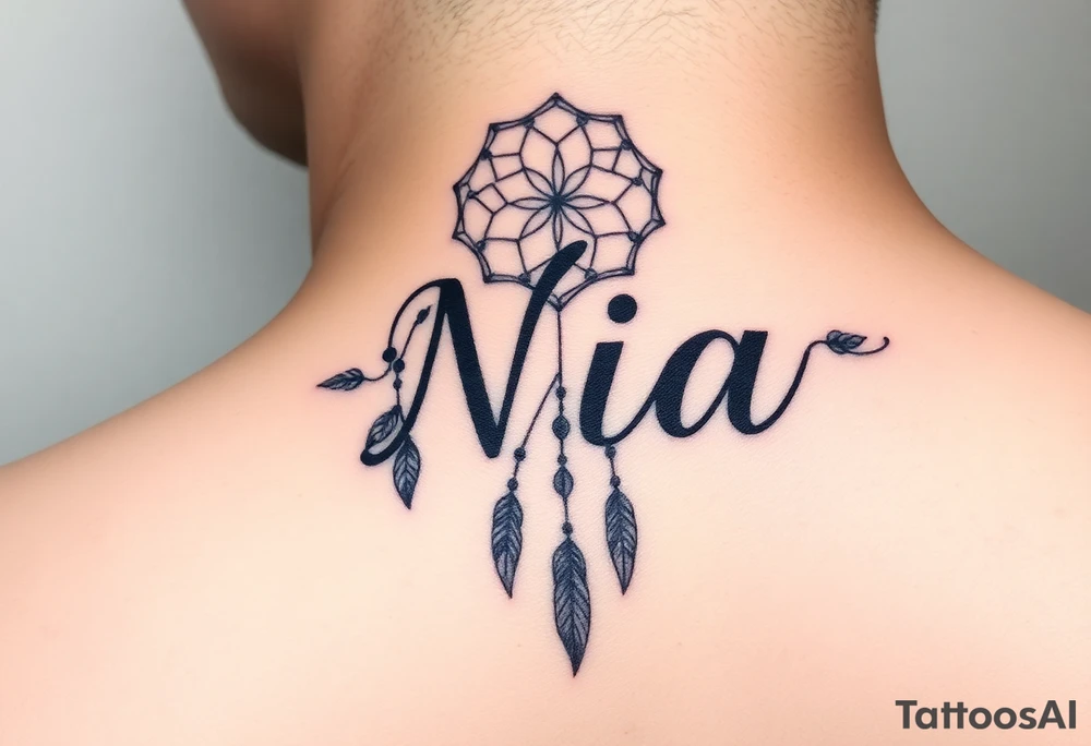 Name Nia in a dreamcatcher faded letters tattoo idea