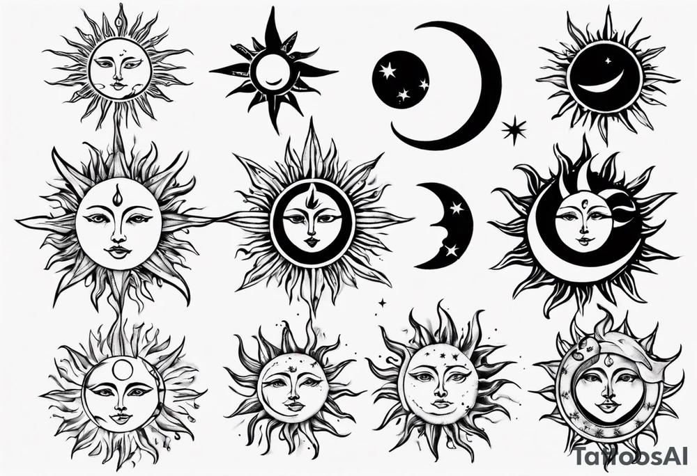 Sun star and moon next to eachother tattoo idea