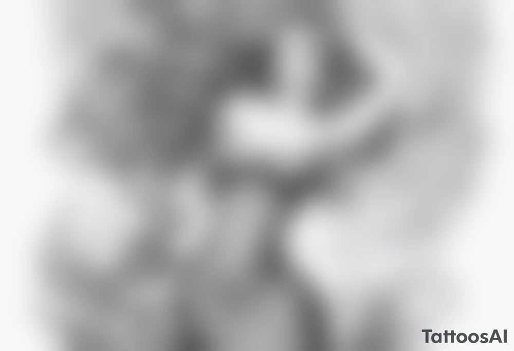 Mermaid with her arm up in the air above her head and smiling tattoo idea