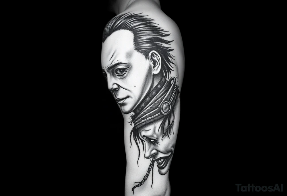 Left full arm sleeve. Michael Myers is the largest and main focal point. It should have the other horror characters like Jason, Freddy, the clown from saw, sam, the leprechaun,  chuckie, pin head, art the clown, leather face penny wise. tattoo idea