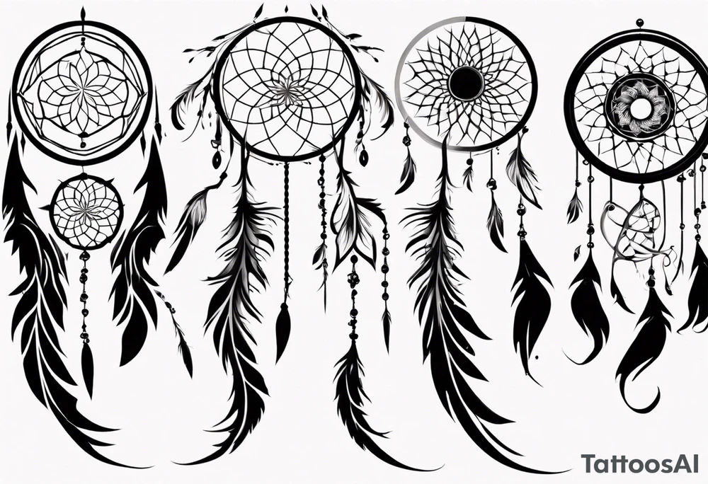 Vertical Phoenix with long abstract dream catcher tail tattoo idea Vertical Phoenix with long abstract dream catcher tail tattoo idea