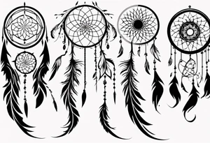 Vertical Phoenix with long abstract dream catcher tail tattoo idea