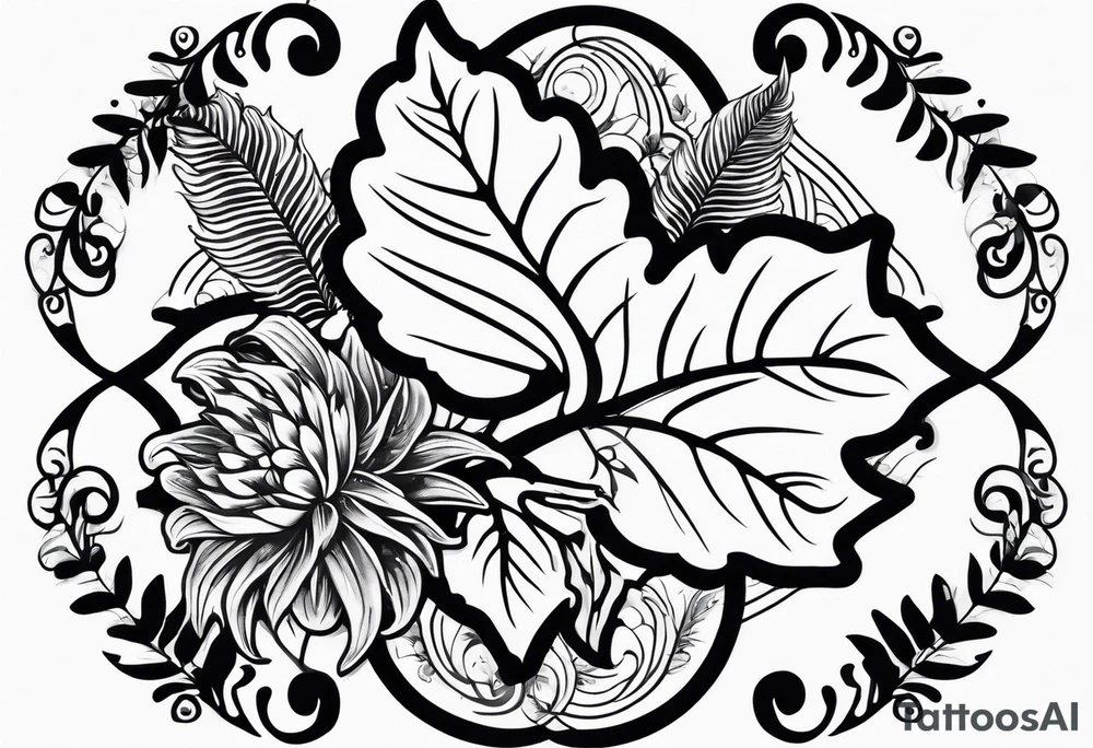 Fern leaf and flower tattoo idea