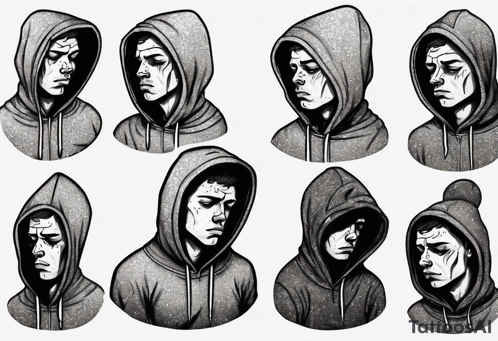sad guy in a hoodie tattoo idea