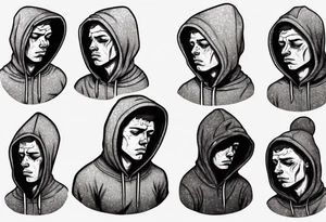 sad guy in a hoodie tattoo idea