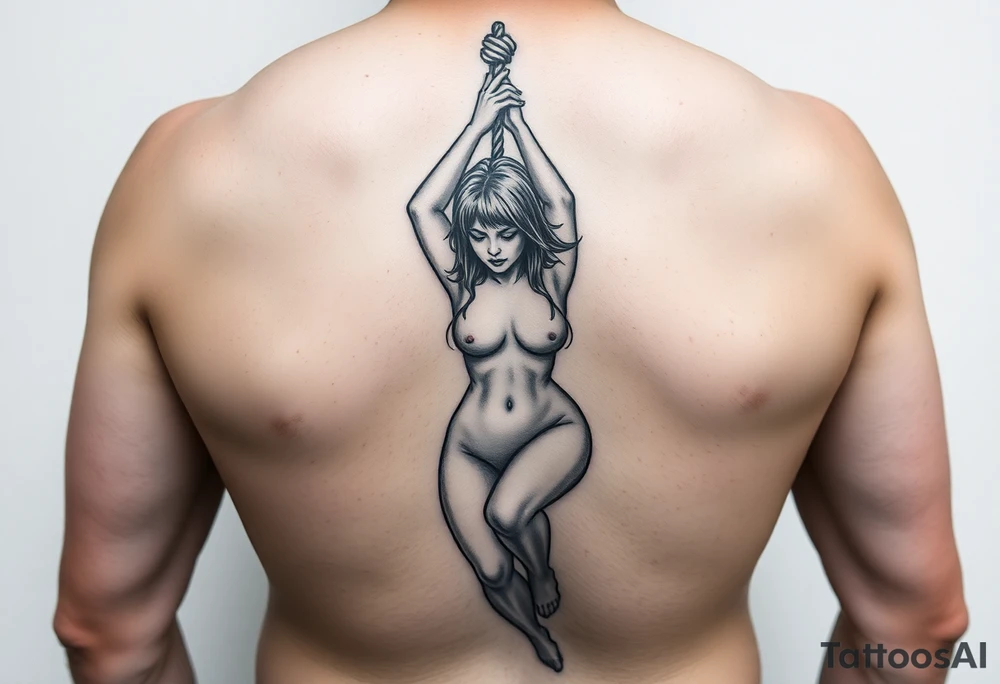 Naked Fat woman hanging by a rope tattoo idea