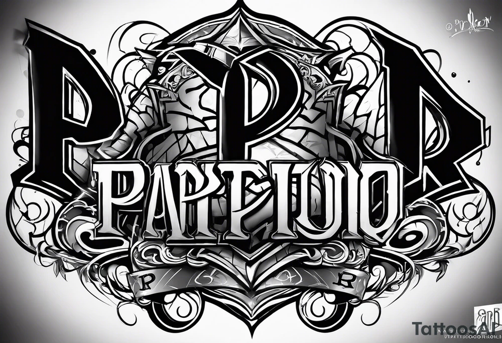Graffiti style tattoo with the letters “P” and “P”, which represent our two boys Parker and Paxtyn tattoo idea