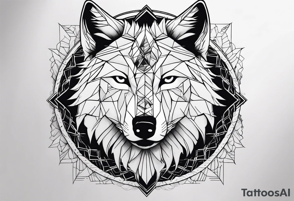 Un loup énervé avec la moitié de sa tête en squelette tattoo idea