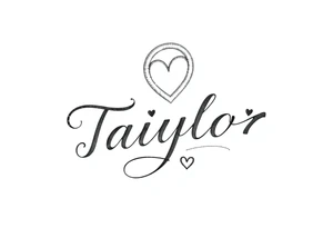 The name Taiylor spelled vertical with the O as as ring behind the ear with hearts tattoo idea