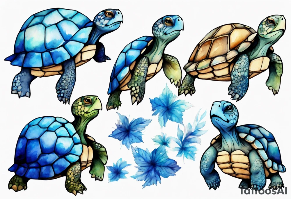 a furry turtle covered in blue fur tattoo idea