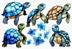 a furry turtle covered in blue fur tattoo idea