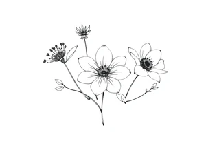 two july birth flowers, one november birth flower and a december birth flower in a boquet tattoo idea