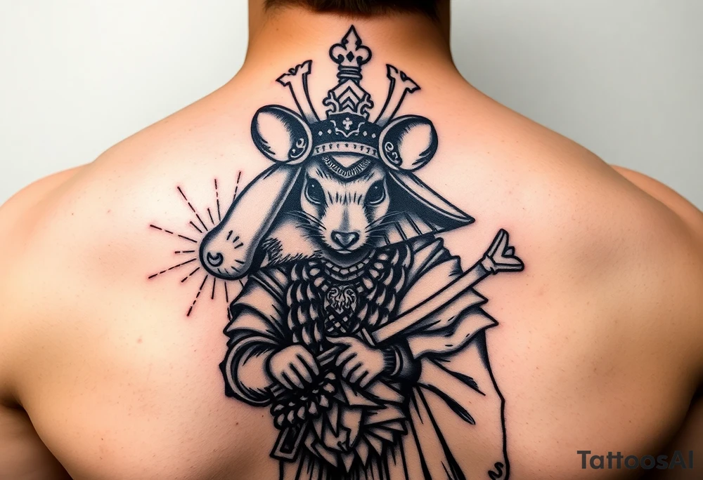 rat dressed up as queen samurai tattoo idea