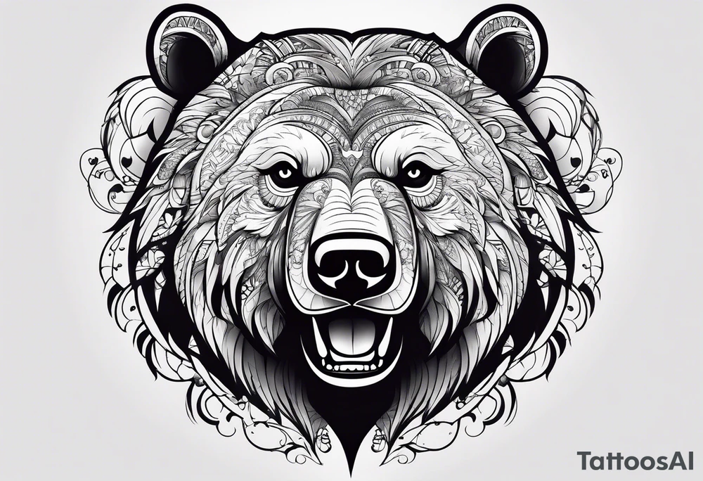 Powerful bear with the word family written tattoo idea