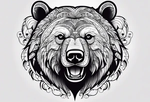 Powerful bear with the word family written tattoo idea