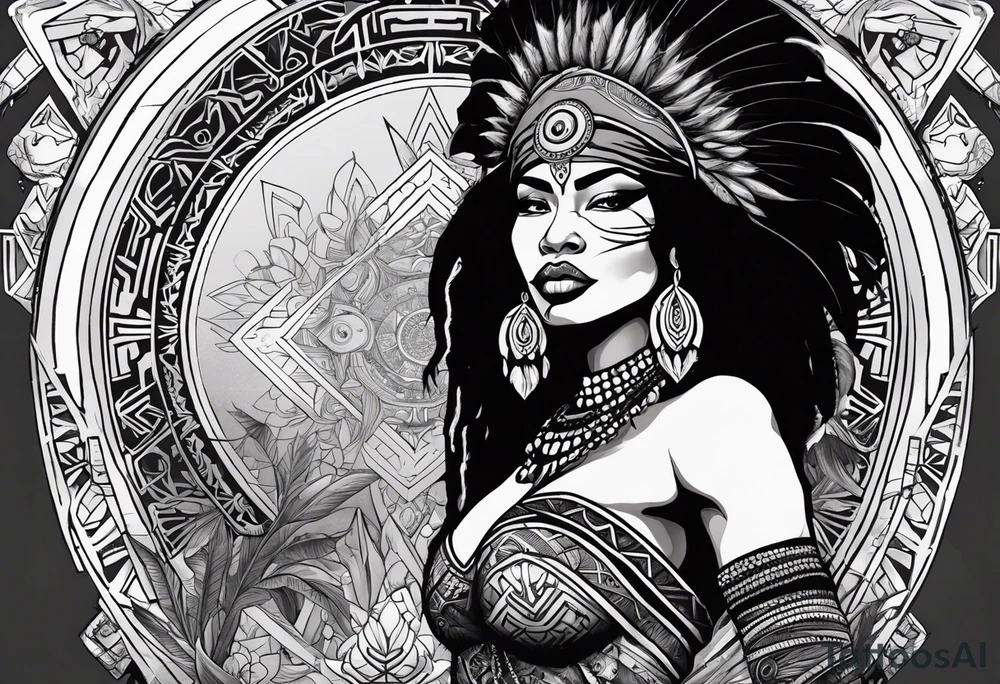 valkrye, kali, pirate, african goddess, , warrior, native american, lotus, zenza resonance, skulls, pachamama, left side face, chest, right wing, tattoo idea
