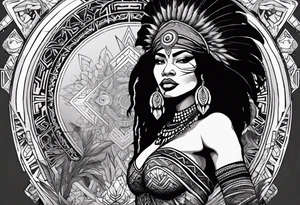valkrye, kali, pirate, african goddess, , warrior, native american, lotus, zenza resonance, skulls, pachamama, left side face, chest, right wing, tattoo idea