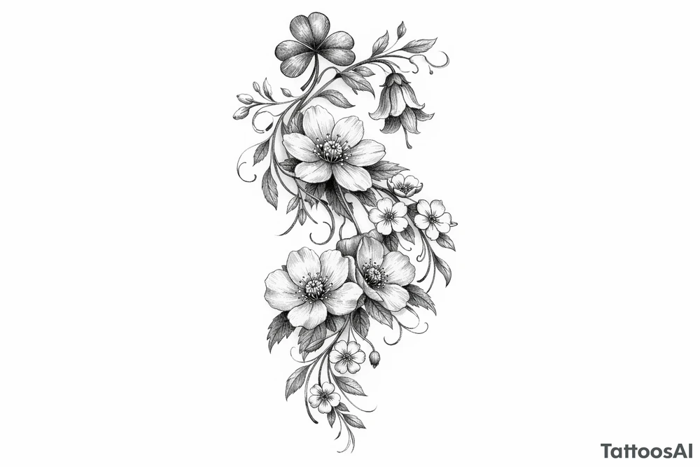 Cascading simple Irish flowers tattoo idea