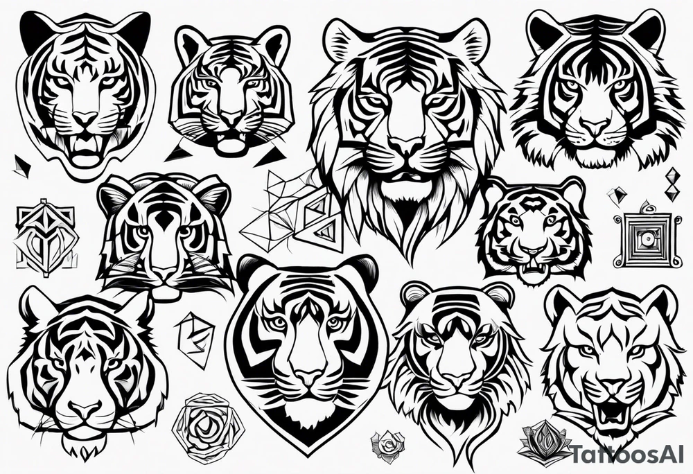 Variety of tigers faces flash sheet tattoo idea
