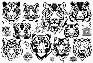 Variety of tigers faces flash sheet tattoo idea