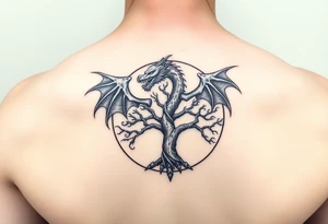 a dragon encircling the tree of life tattoo idea