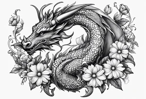 Dragon Aries sweet pea daisy tattoo idea