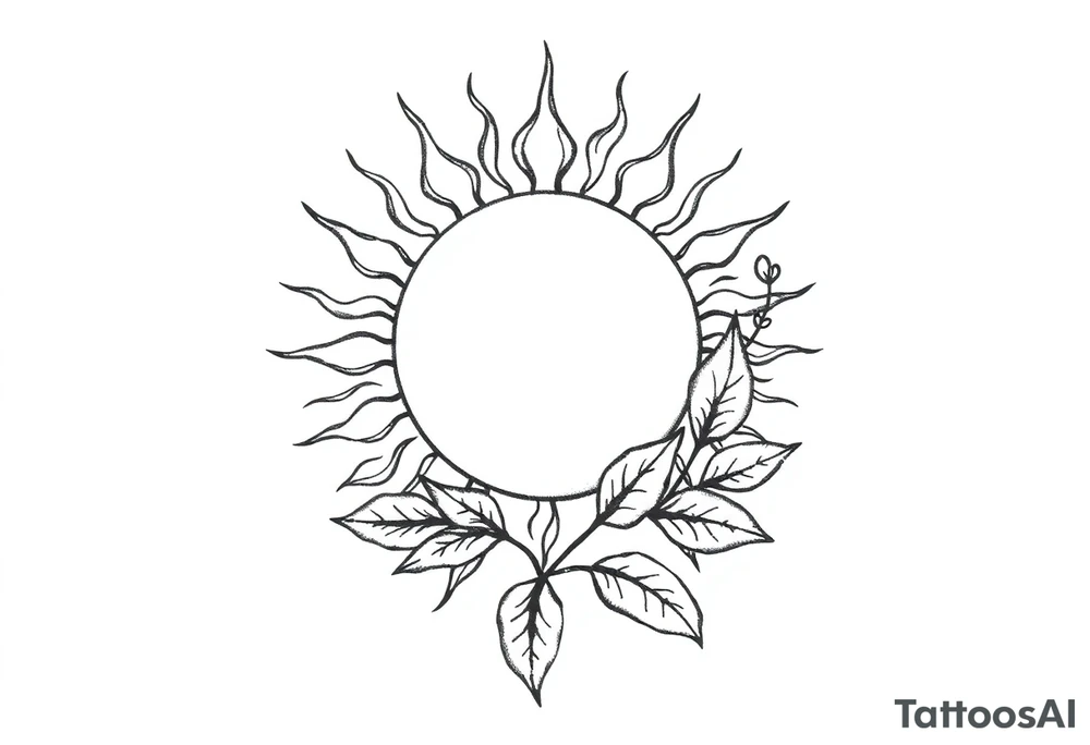Sun rise with stem and leaves tattoo idea