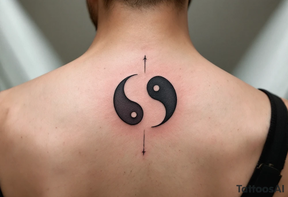 A yin-yang symbol split between two tattoos: the father’s half in black and white on one wrist, and the second complementary half in the same colors on the other wrist. tattoo idea