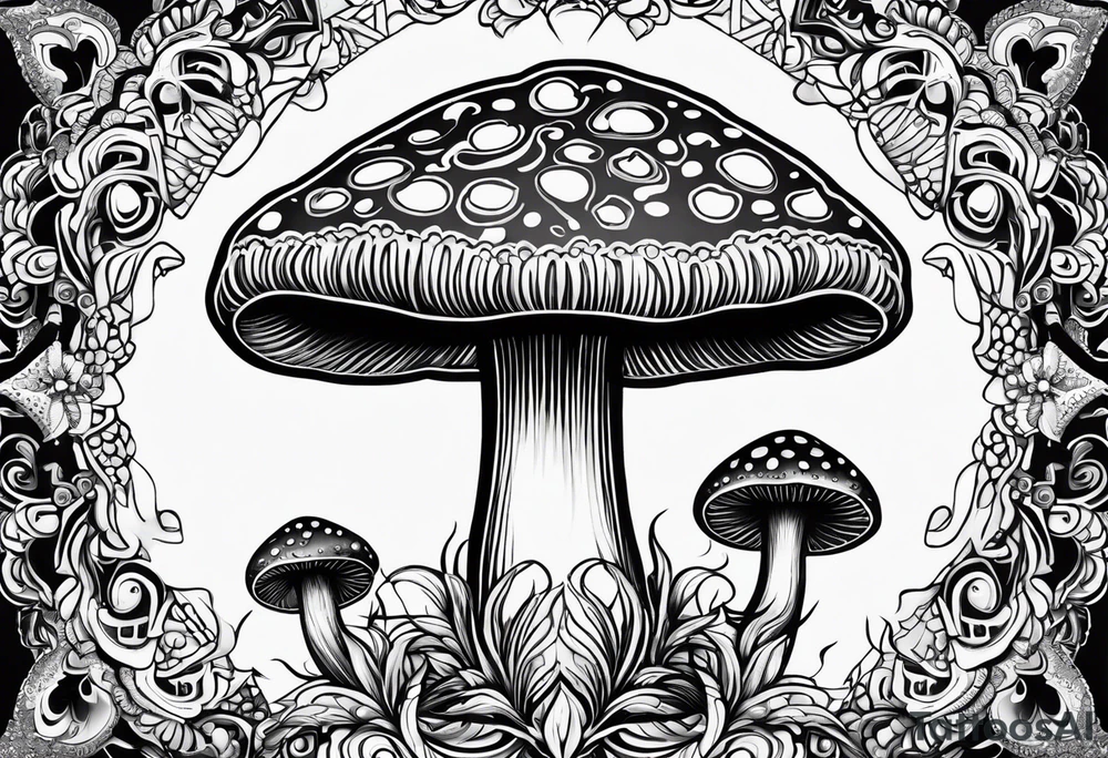 Shaggy cap mushroom dripping ink off cap mandala henna black tattoo design tattoo idea