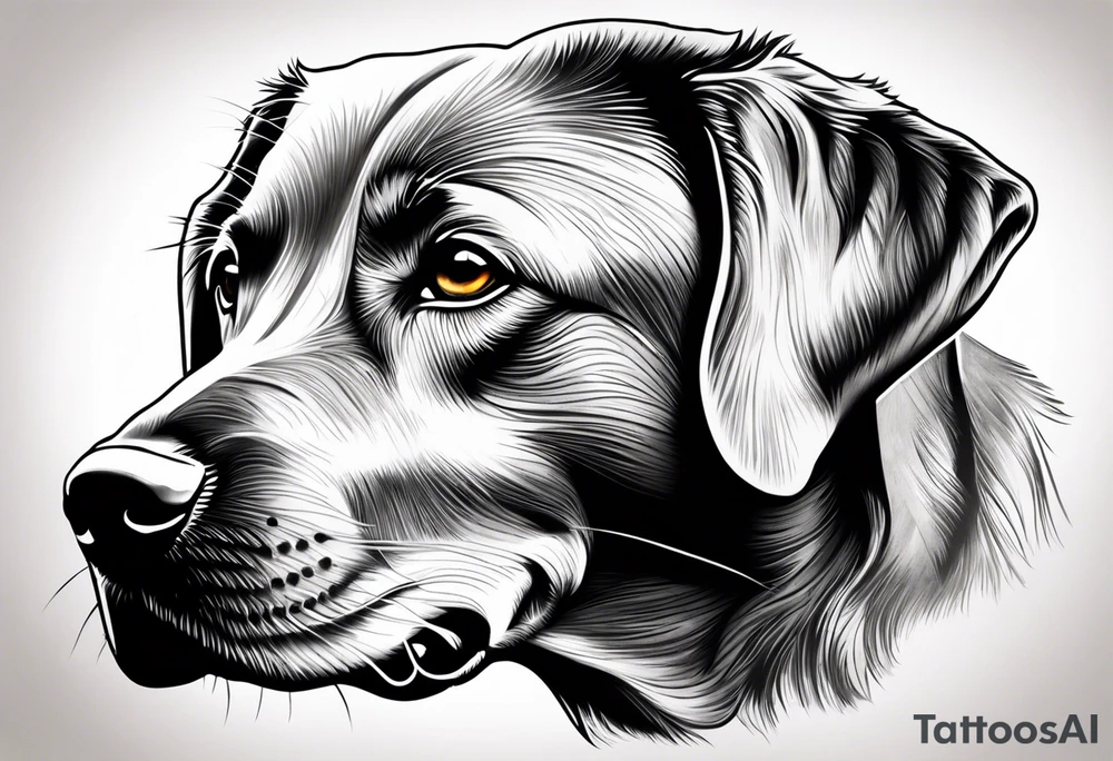 Create a tattoo of a silver labrador's face inside of a paw print in a realism tattoo style. tattoo idea