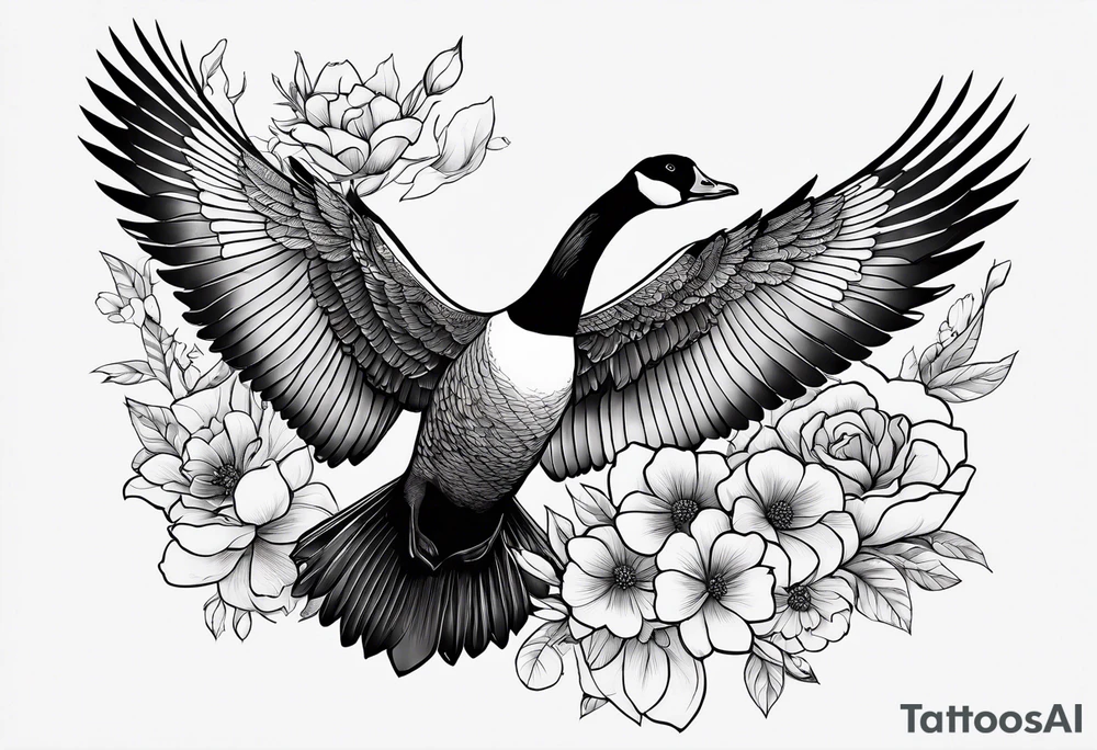 canadian goose spread wings with flowers side tattoo idea canadian goose spread wings with flowers side tattoo idea