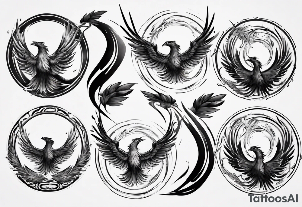 Phoenix rising blending in circles tattoo idea
