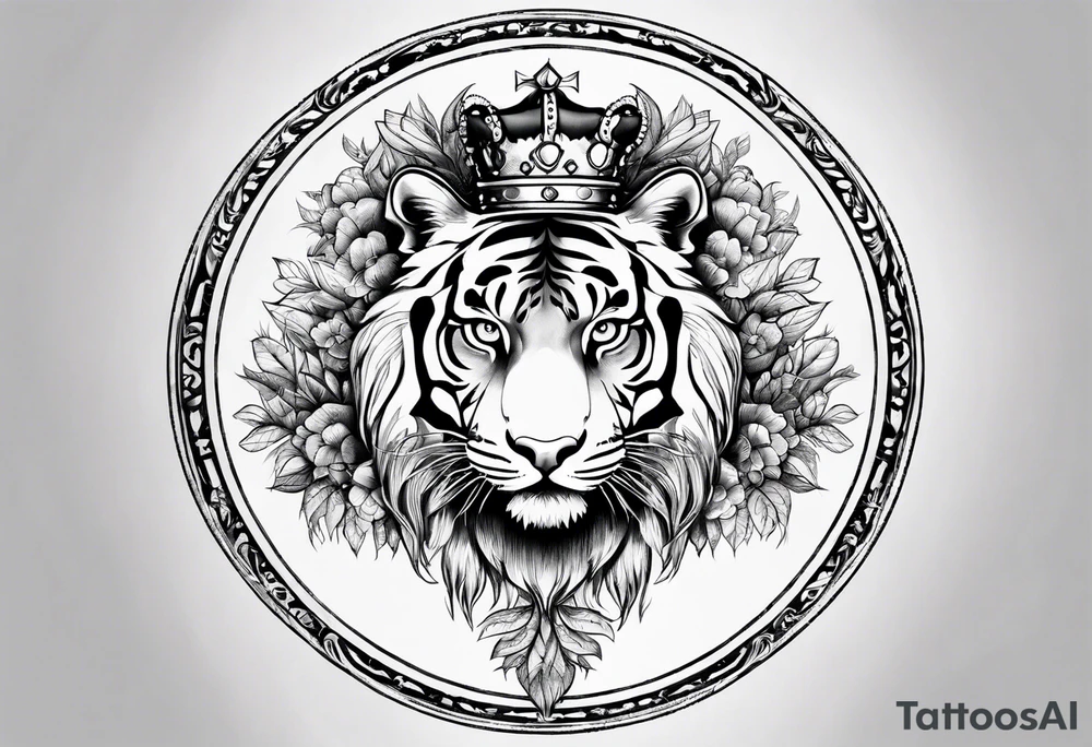 Tree of life with a tiger and a crown tattoo idea