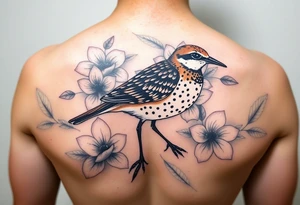 Female pacific golden plover (kolea) bird hawaiian flowers and lei in color detailed tattoo idea