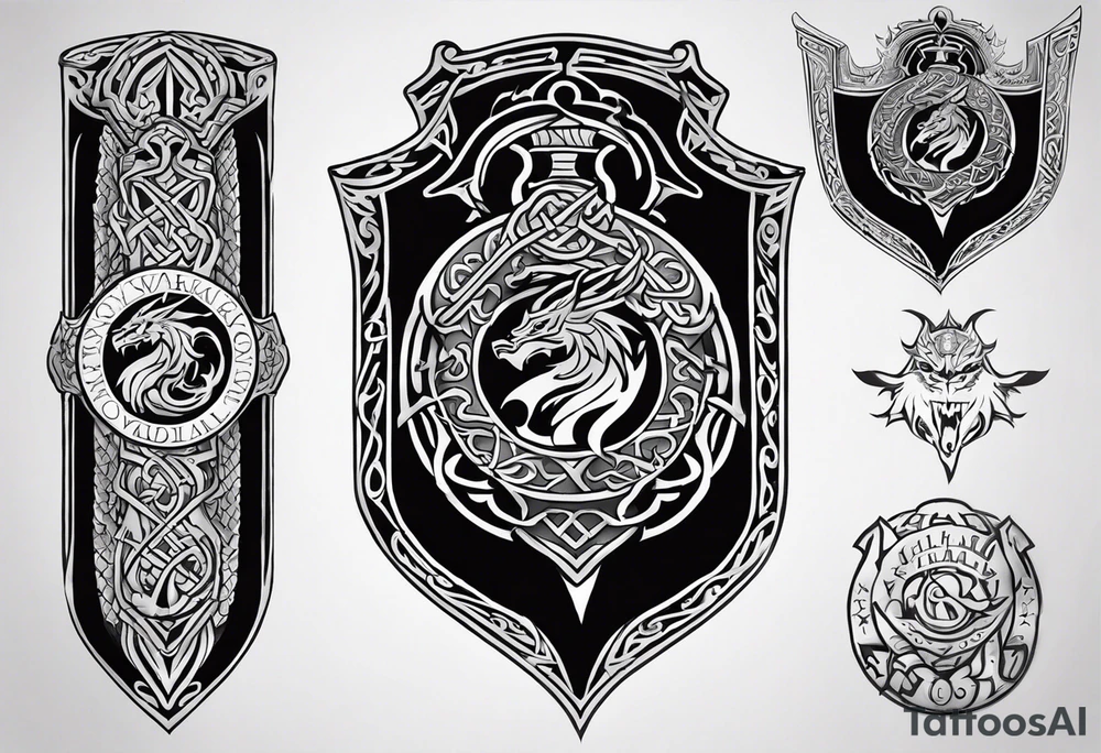 Viking sword Valhalla shield dragon tattoo idea