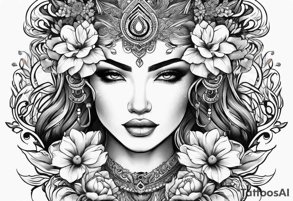 Moko with only flowers and patterns tattoo idea