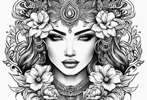 Moko with only flowers and patterns tattoo idea