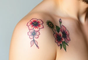 Upper arm and shoulder sleeve
Realistic
Water color
Fine line
Birth flowers for the months of
February 
July
August
October
December
Multi colored tattoo idea
